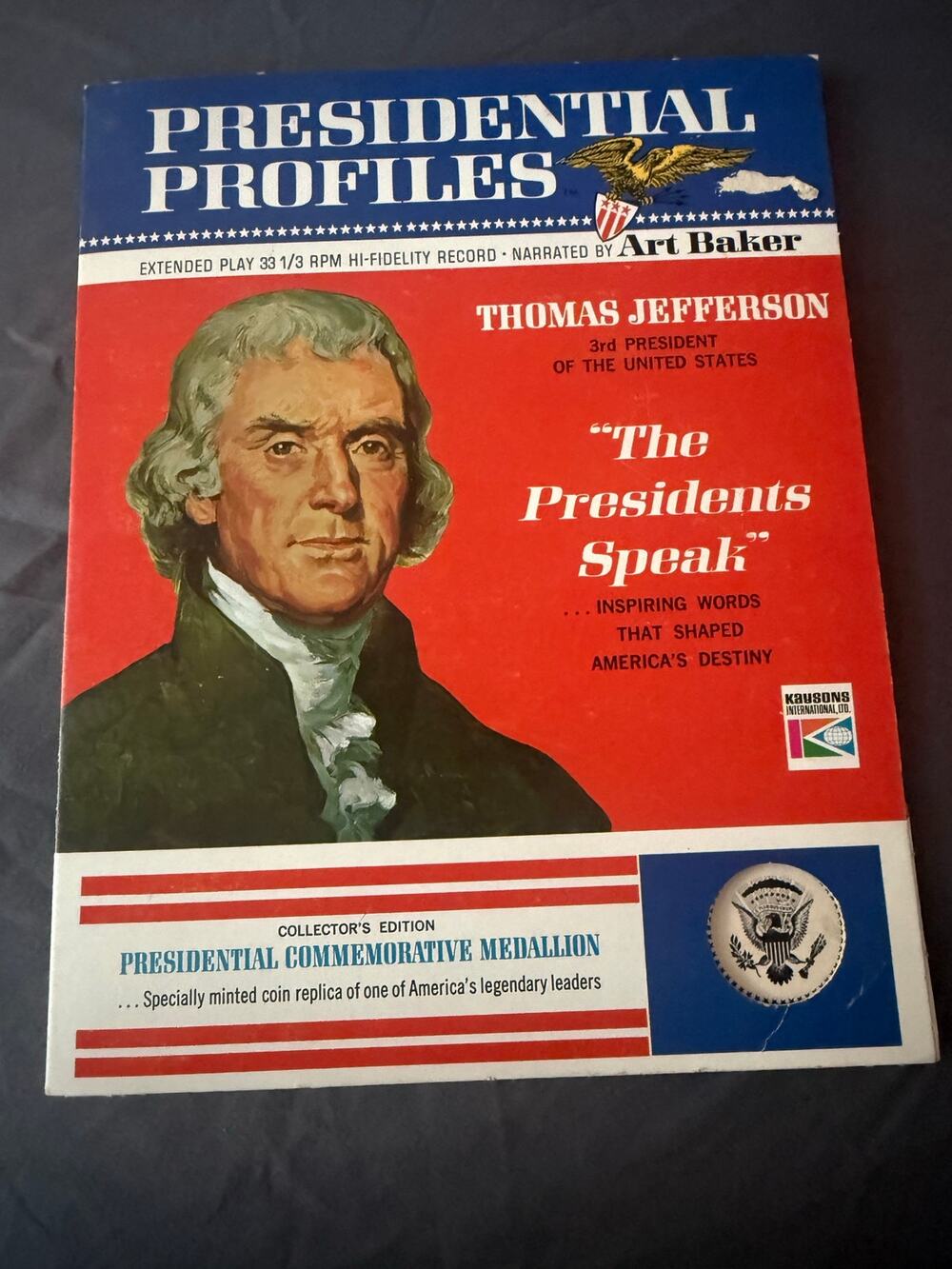 Presidential Profiles Thomas Jefferson LP Record Book Medal Art Baker Vol 3